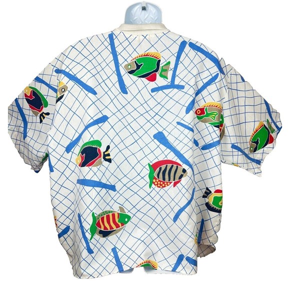 Levis Sportswear Vintage 1980's Fish Print Oversize Unisex Cotton Shirt  XL - Picture 13 of 16